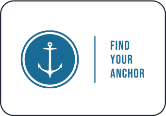 The logo of the "FIND YOUR ANCHOR" organization. An anchor icon sits in the middle of a blue circle.