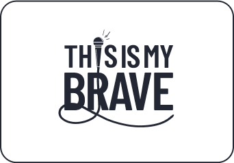 The logo of the "This Is My Brave" organization, featuring the words "THIS IS MY BRAVE" with the "I" in "THIS" made of a microphone with a long wire that coils beneath the text.