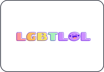 The logo of the "LGBTLOL" organization; the word "LGBTLOL" in rainbow-colored block letters, with the "O" made of a laughing emoji.
