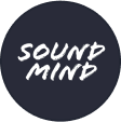 A profile picture of the "Sound Mind" organization; the words "SOUND MIND" in handwritten text in the center of a navy circle.